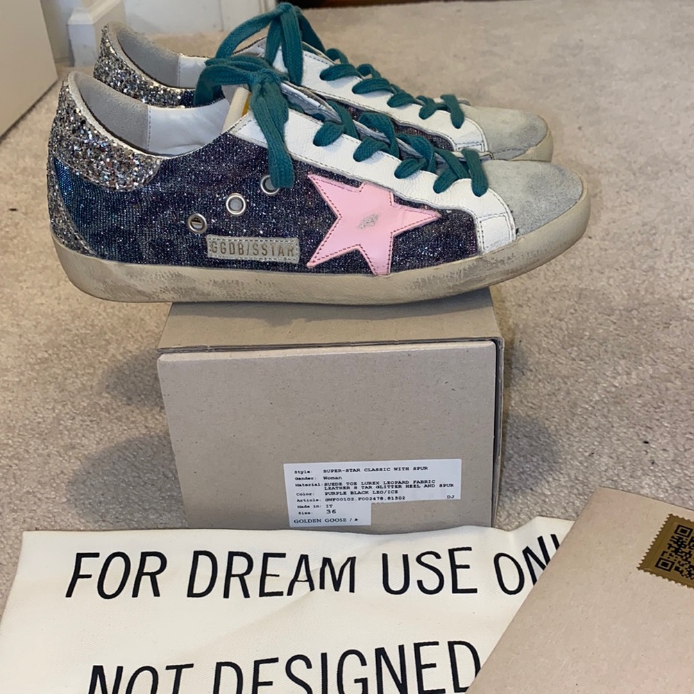 Golden goose leopard glitter low superstar sneakers
